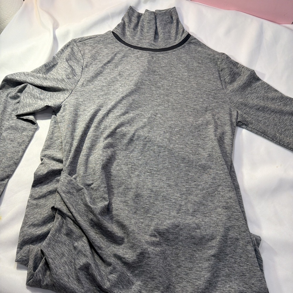 Athleta Industry Turtleneck Dress Grey Long Sleeve Ruched Side MeshMidi Med 223 - Picture 11 of 11